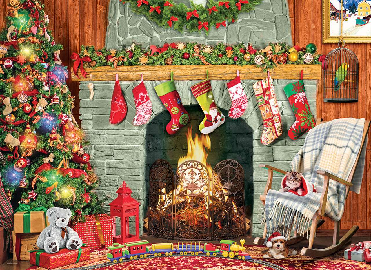 Kominek ozdobiony świątecznie puzzle online