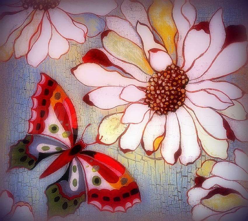 Piękno motyla i kwiatka puzzle online