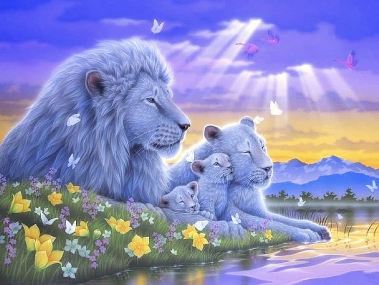 Najszczęśliwszy moment lwiej rodzinki, piękny widok puzzle online