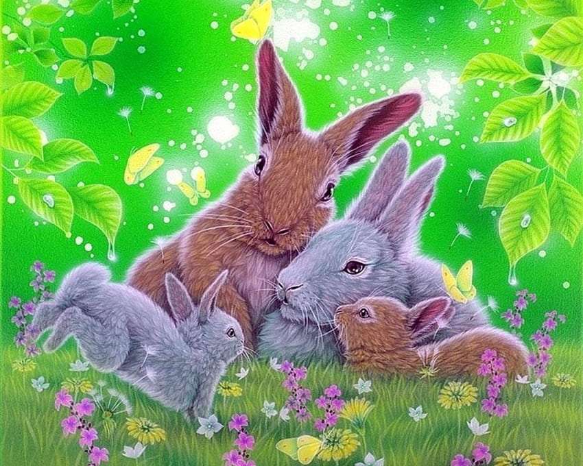 Szczęśliwa urocz króliczkowa rodzinka puzzle online
