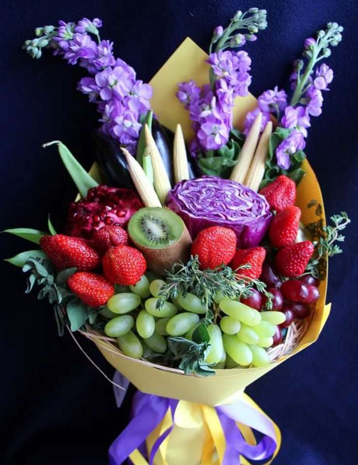 Bukiet kwiatów i owoców puzzle online