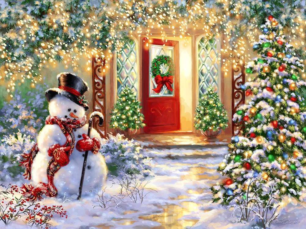 Wejście do domu świątecznie ozdobione puzzle online