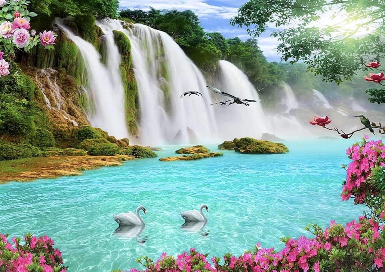Rajskie wodospady, piękno widoku zachwyca puzzle online