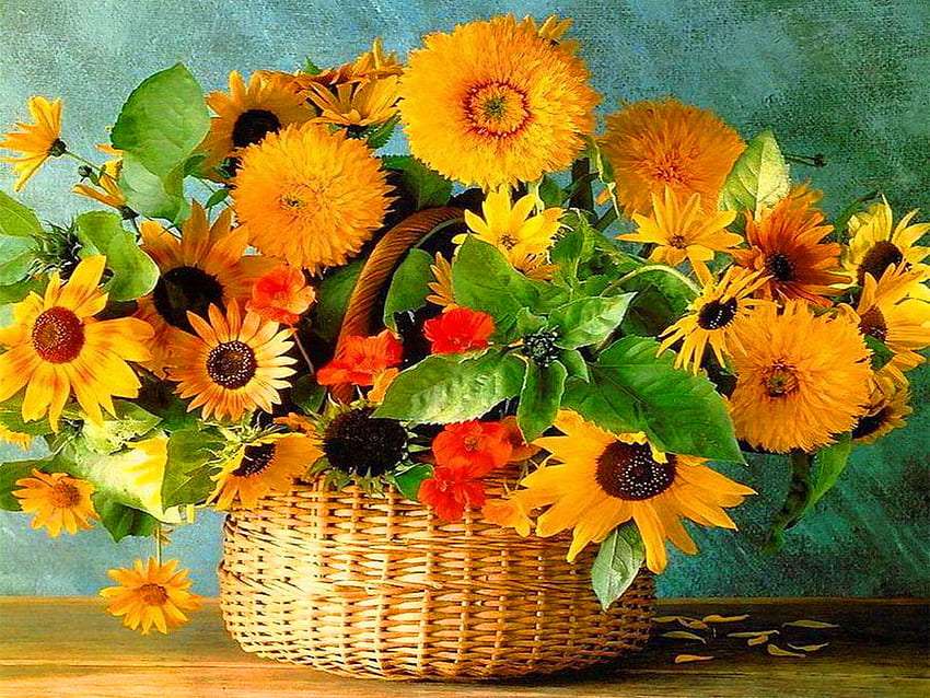 A w koszyczku takie piękne słoneczne polne kwiaty puzzle online