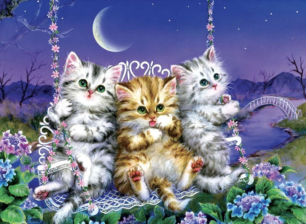 Słodkie kociaki wśród kwiatów:) puzzle online