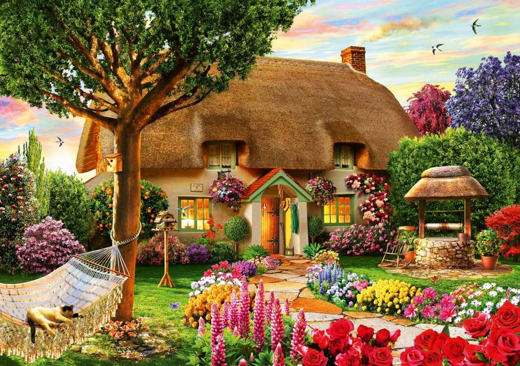 Uroczy domek z bajkowym sielankowym ogródkiem, cudo puzzle online
