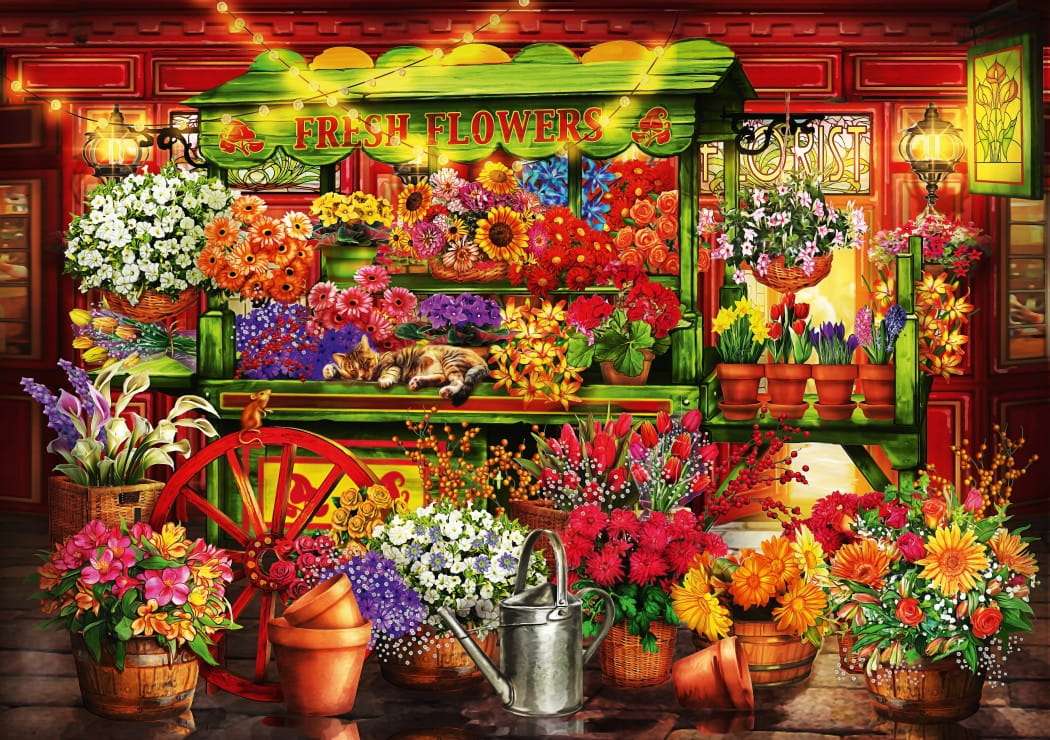 Piękne kwiaty w urokliwej kwiaciarni puzzle online