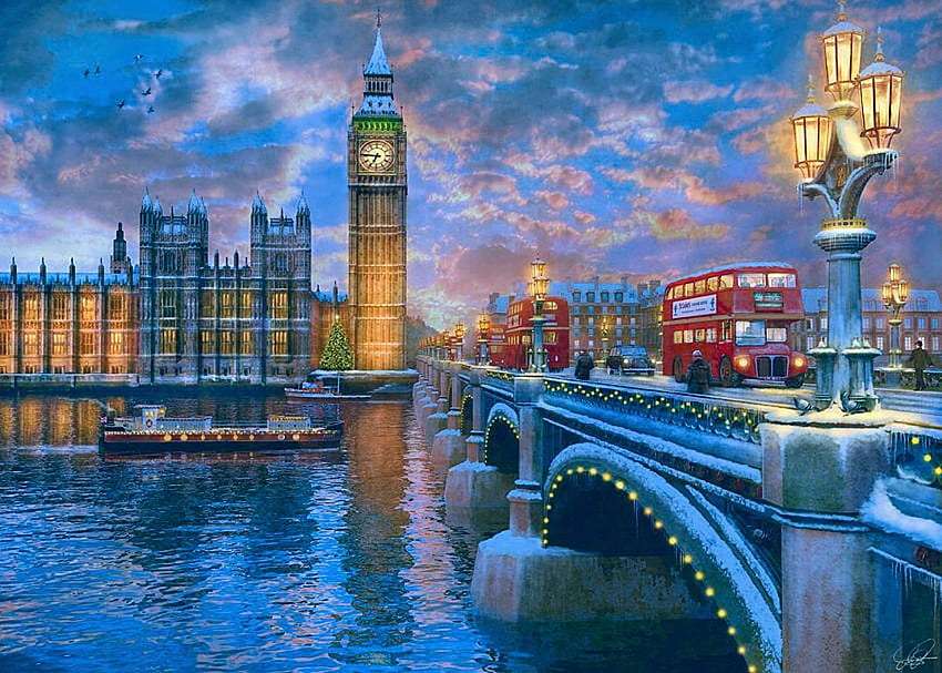 Londyn-parlament-świąteczny most nad Tamizą puzzle online