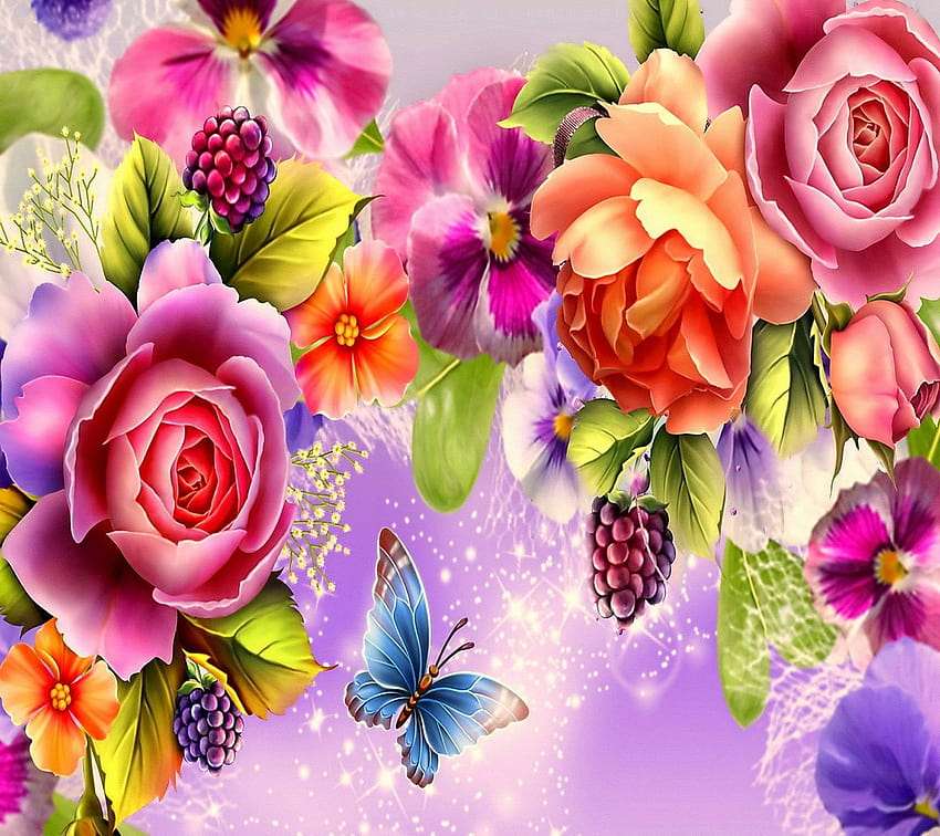Motyle wśród róż i winogrona, super bukiet puzzle online