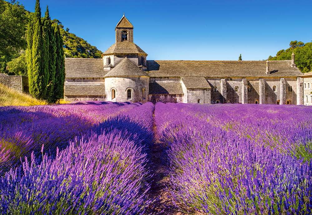 Francja-Prowansja, zamek przy lawendowym polu, cudo puzzle online