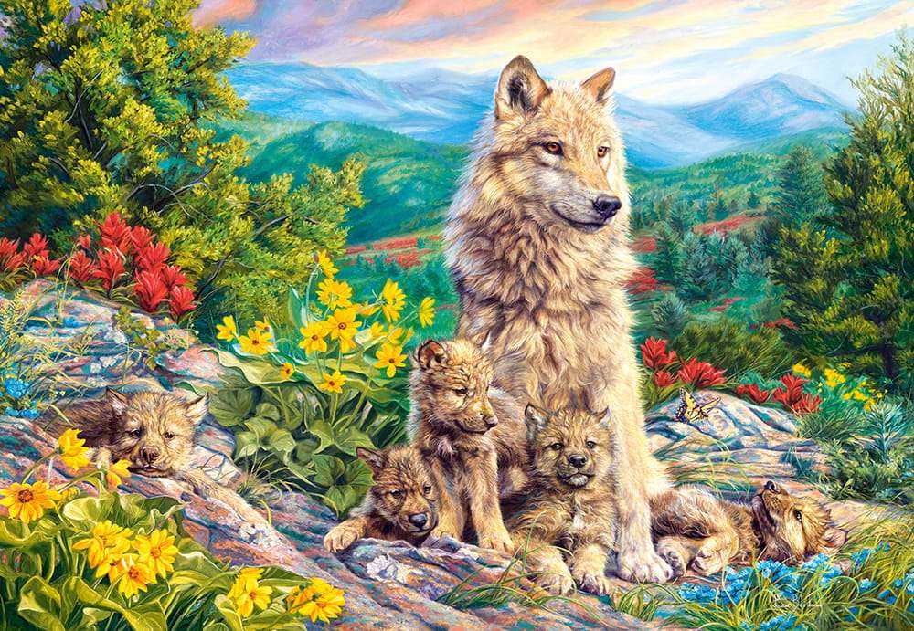 Czujna wilcza mama, słodki widok:) puzzle online