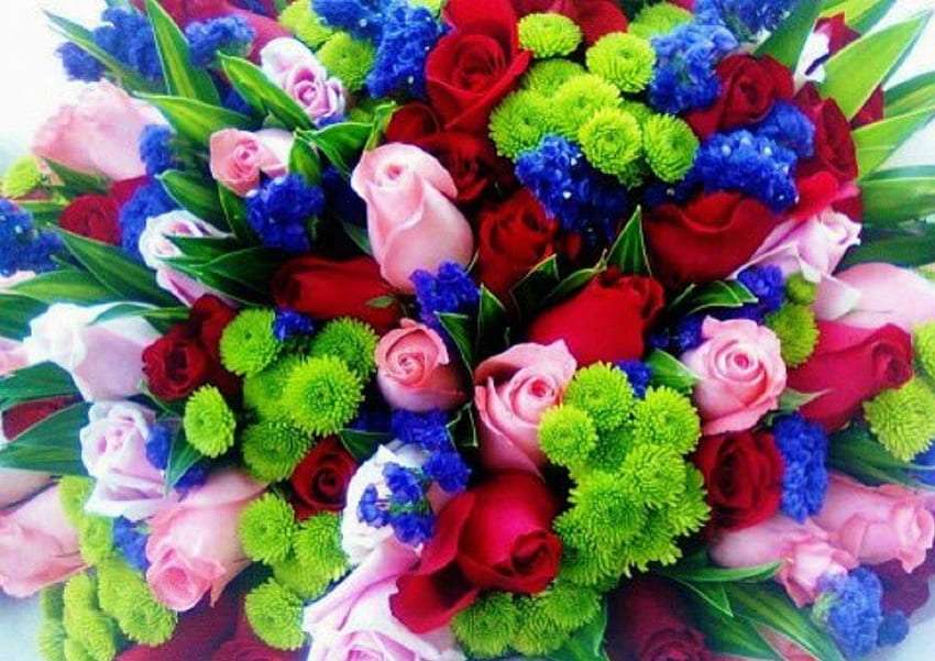 Bardzo kolorowy piękny bukiet kwiatów puzzle online