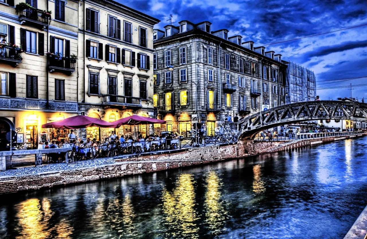 Włochy -Nocne życie nad Kanałem Naviglio Grande puzzle online