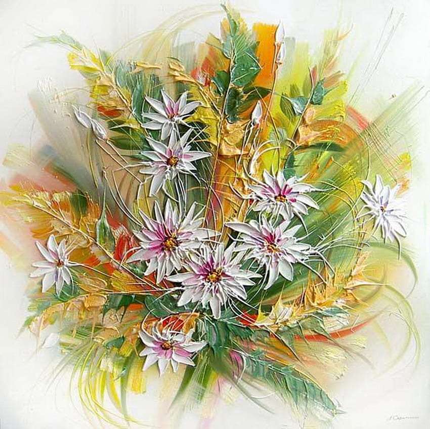 Dzikie kwiaty pędzlem malowane, cudo puzzle online