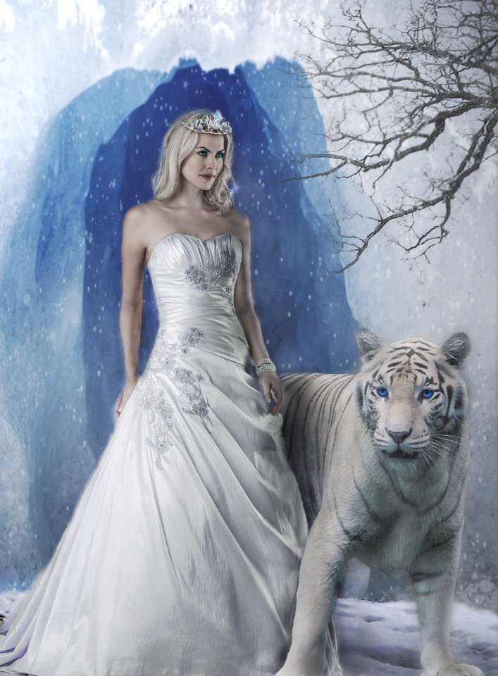 królowa lodu i biały tygrys puzzle online