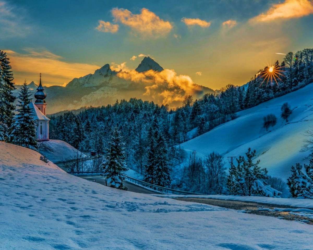 Zima w Alpach Bawarskich na górze Watzmann puzzle online