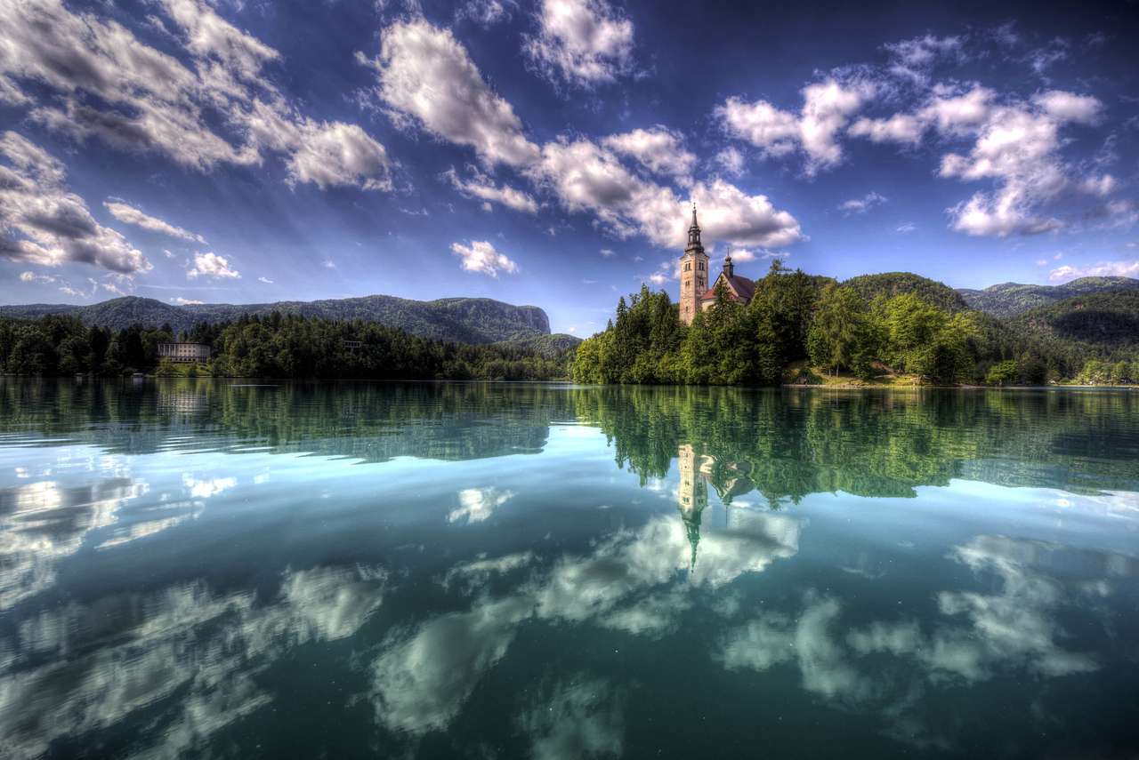 Słowenia, Krajobraz, Jezioro, Niebo, Chmury puzzle online