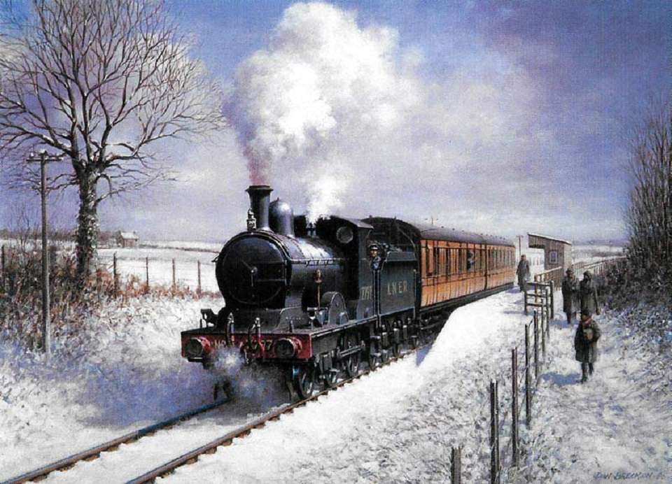 pociąg parowy w śnieżny dzień puzzle online