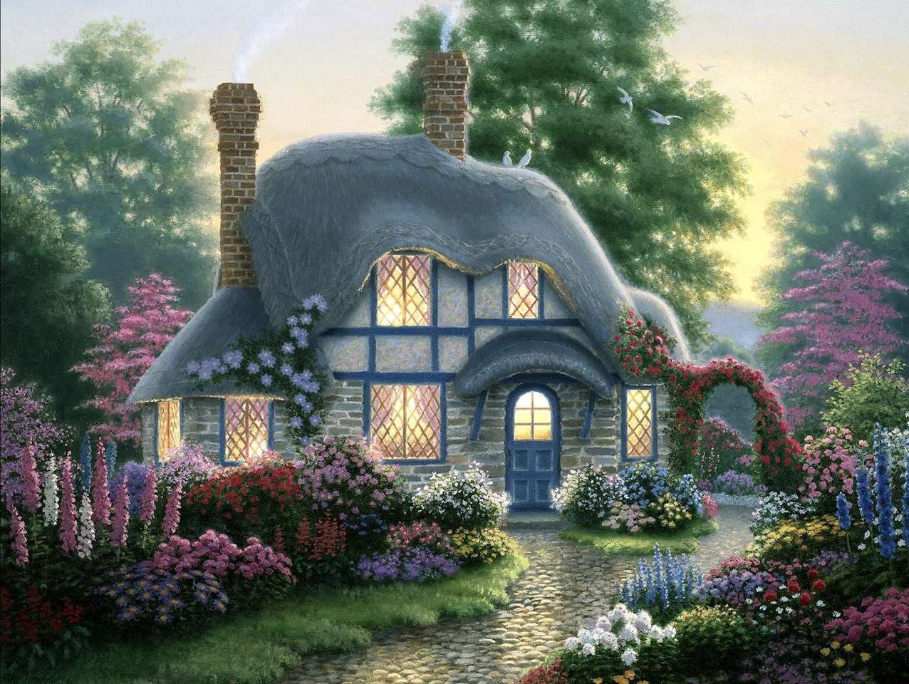 Ciekawy ładny domek z pięknym ogródkiem puzzle online
