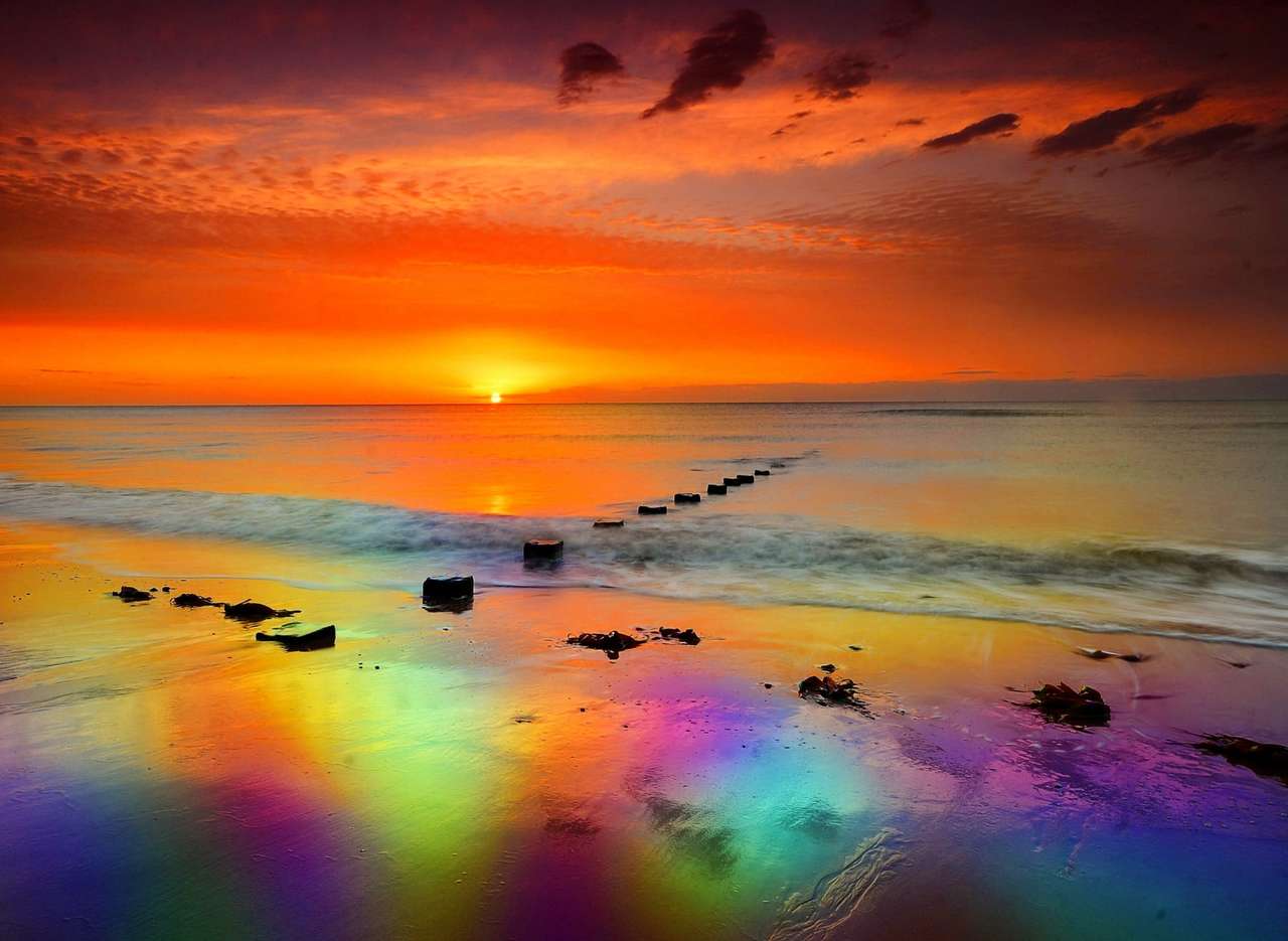 Niesamowity zachód słońca nad morzem, cudo puzzle online