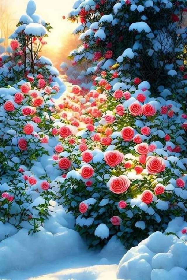 róże w śniegu puzzle online