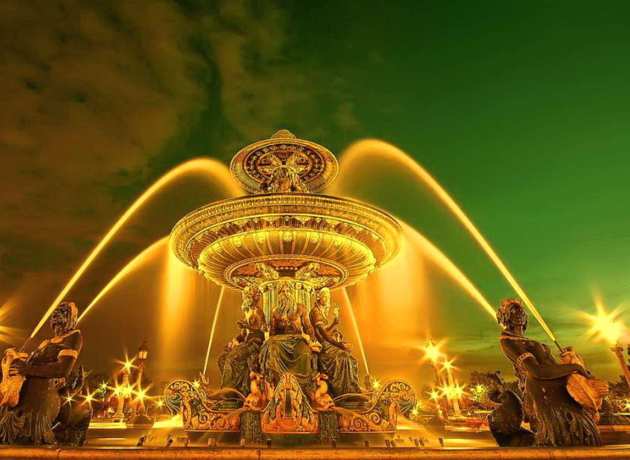 Paryż-Piękno fontanny nocą na Place de la Concorde puzzle online