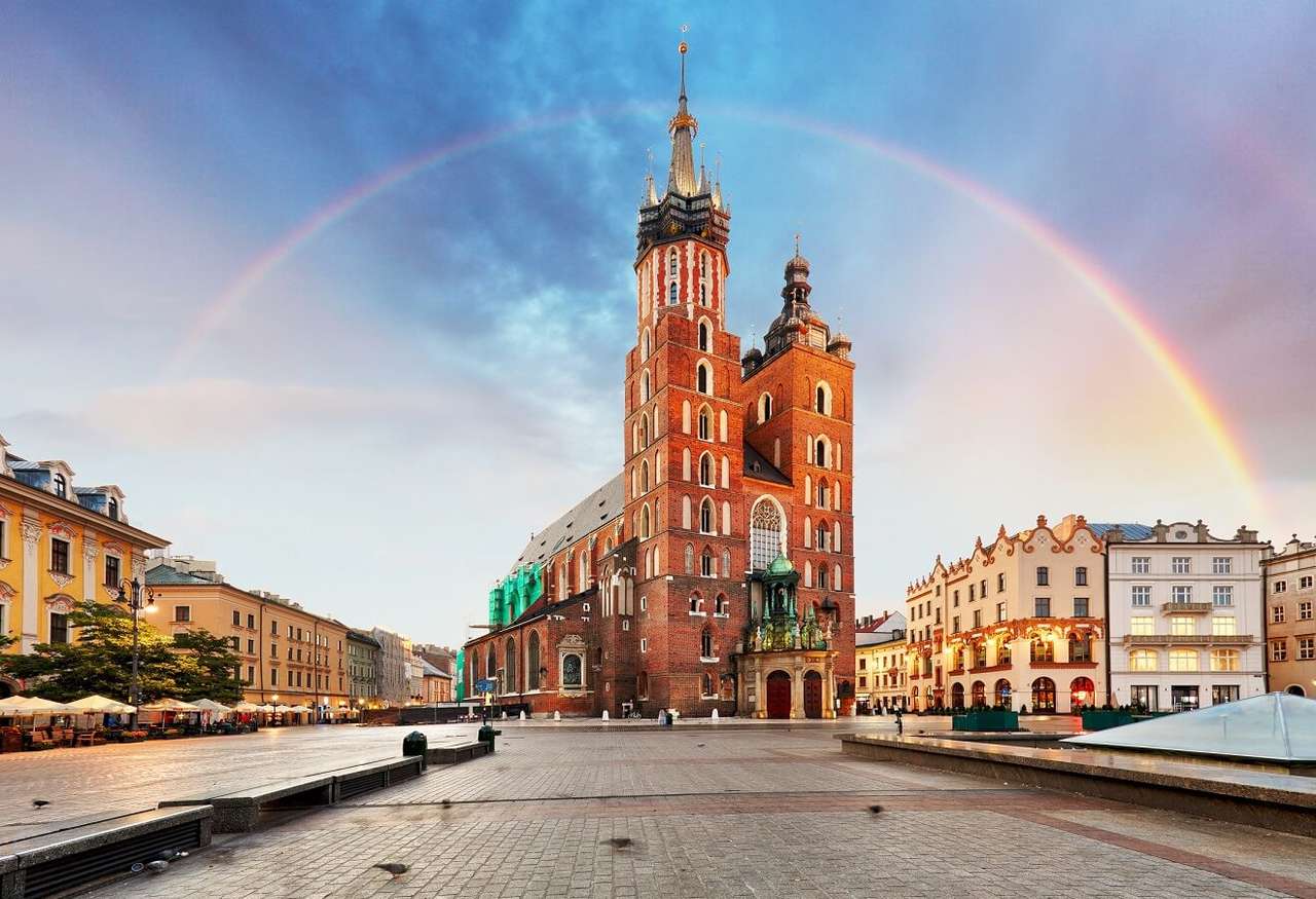 Rynek Krakowa i tęcza puzzle online