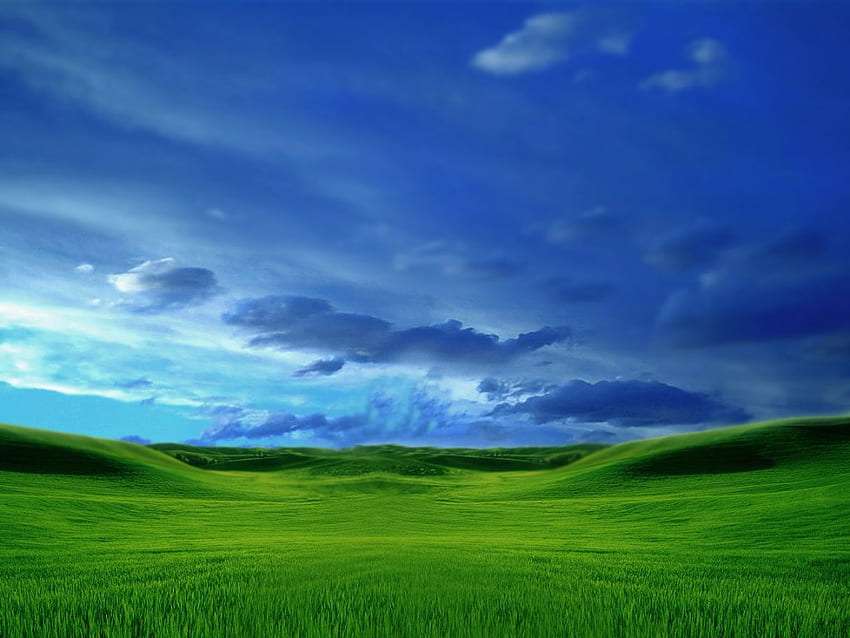 Niebo i ziemia, zielone pole-niebieskie niebo, cudo puzzle online