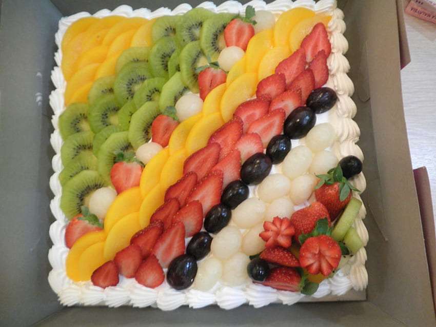 Ciasto bardzo owocowe, kiwi, winogrono, truskawka puzzle online