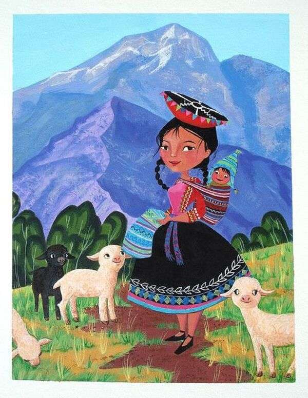 Peruwiańska Cholita z dzieckiem puzzle online