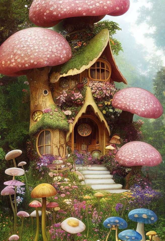 Dom wśród leśnych grzybów puzzle online