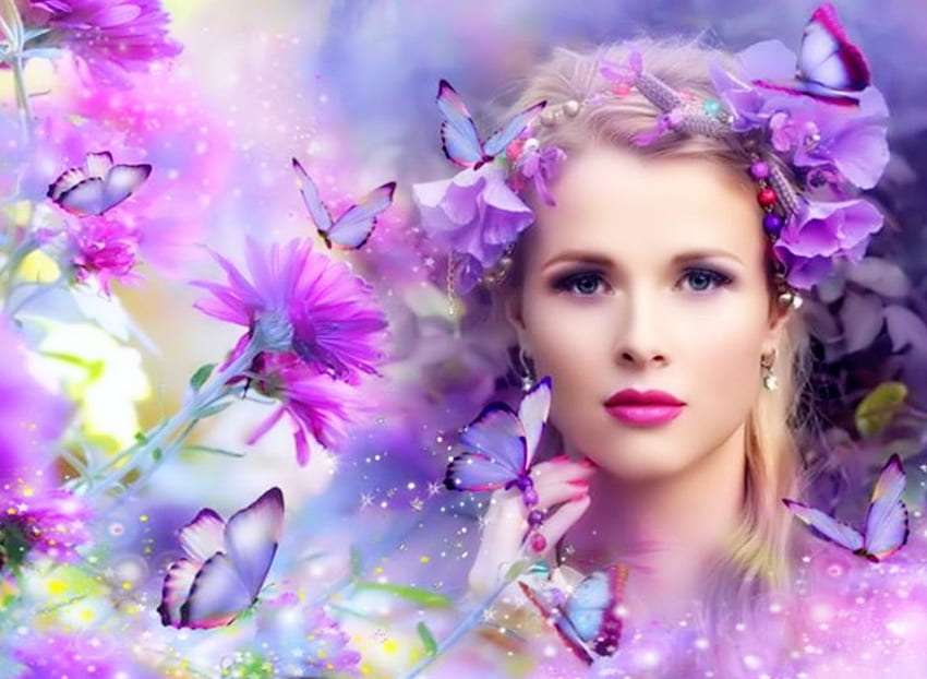 Piękno lata-piekne kolory kwiatów i motyli puzzle online