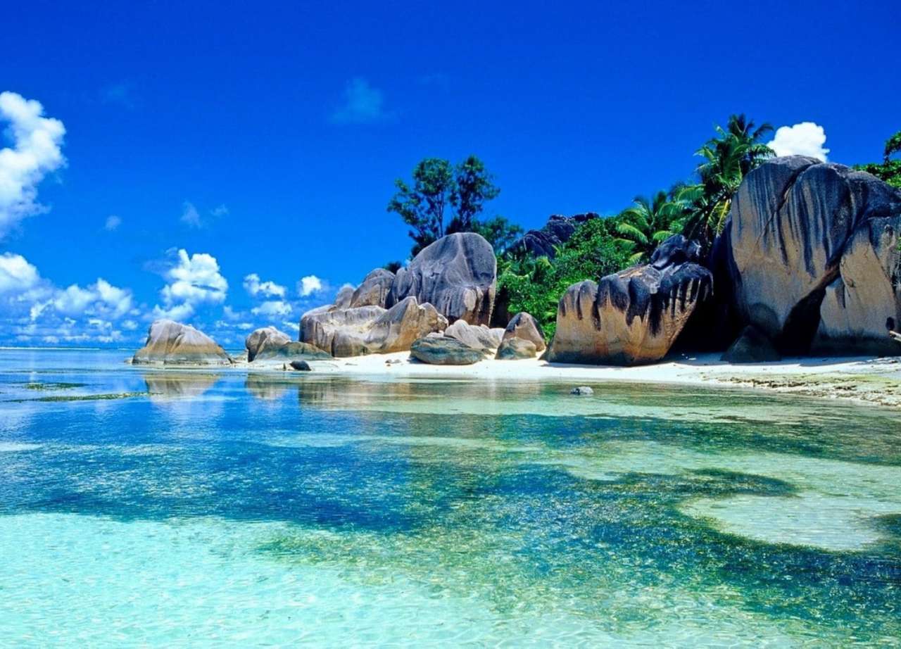 Seszele-piękna plaża, krystaliczna woda puzzle online