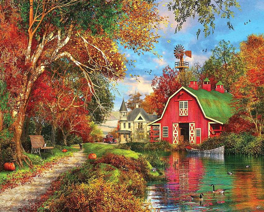 Jesienna alejka parkowa na uroczym stawem:) puzzle online