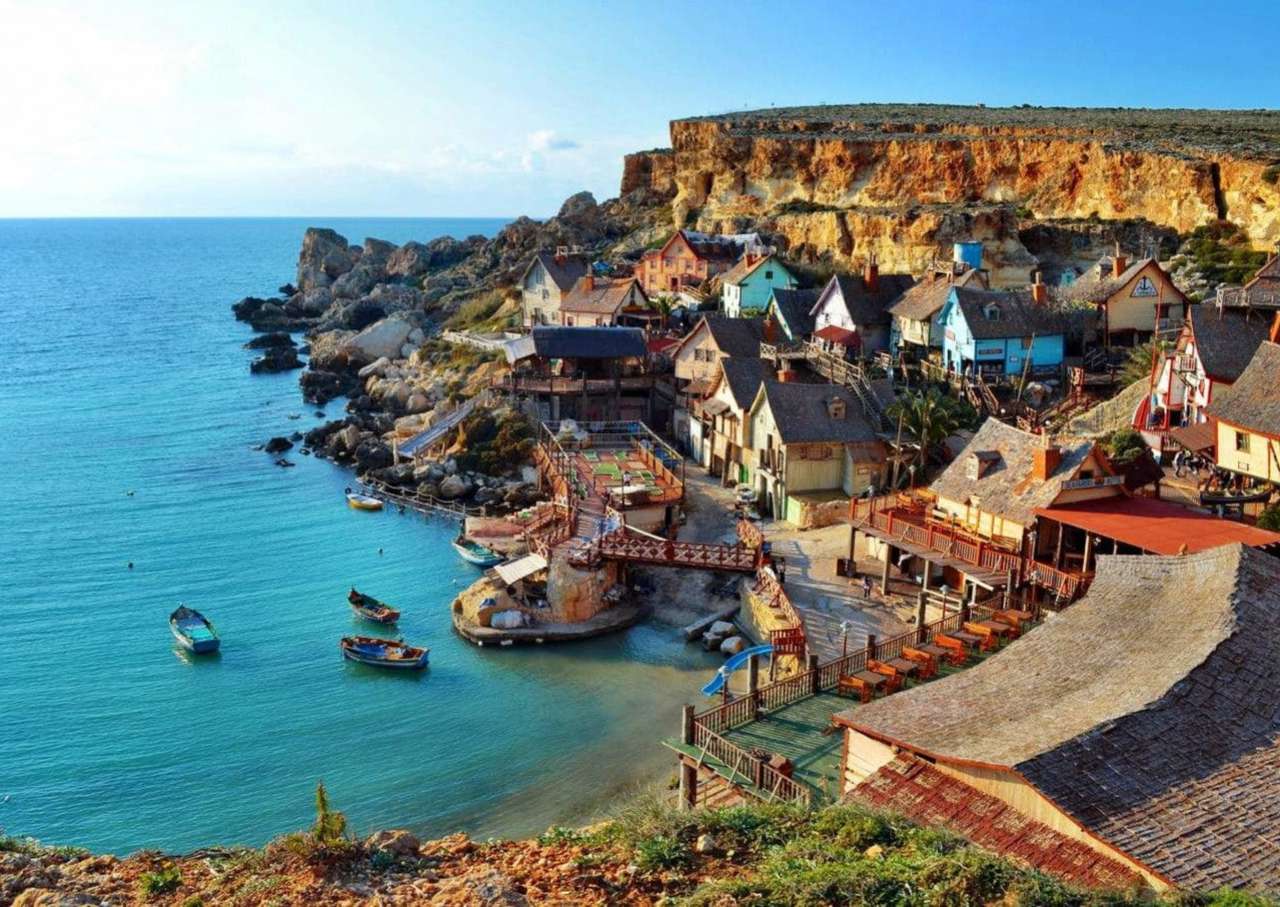Malta -Popeye Village wioska na skalistym wybrzeżu puzzle online