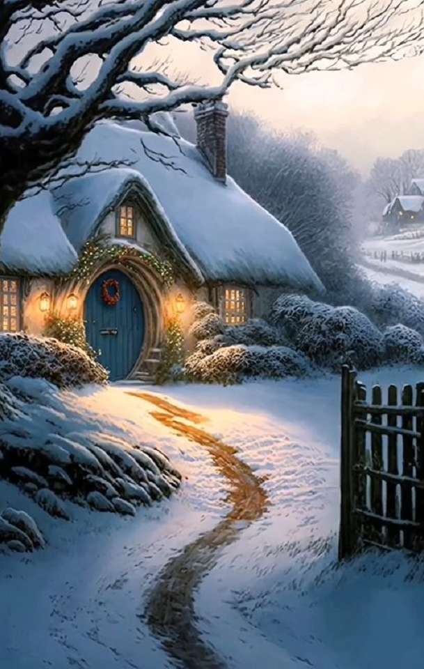 dom hobbitów zimą puzzle online
