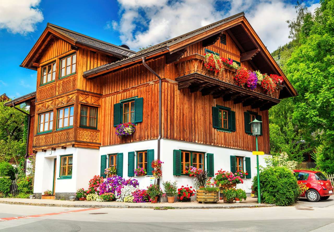 Piękny drewniany alpejski dom puzzle online
