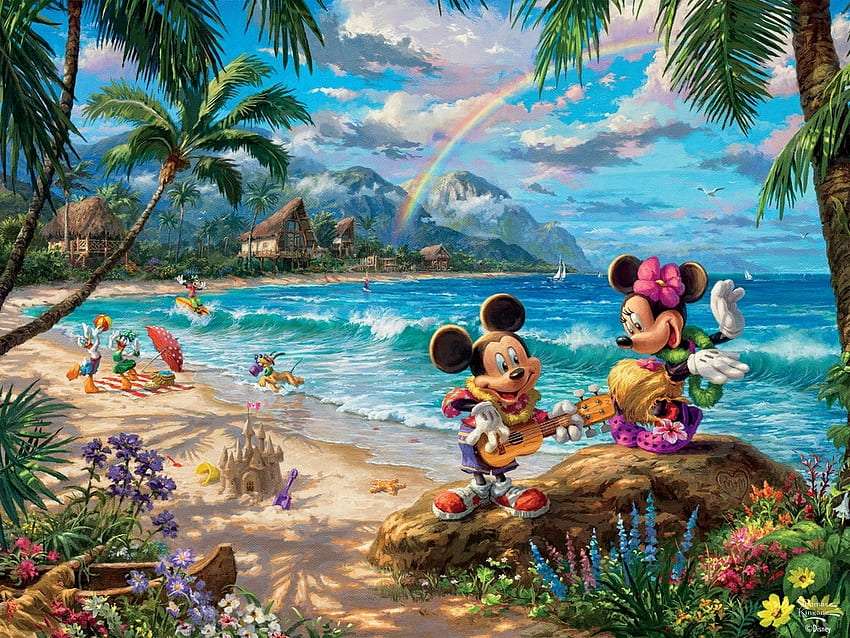 Mickey i Minnie spędzają urocze wakacjna Hawajach puzzle online