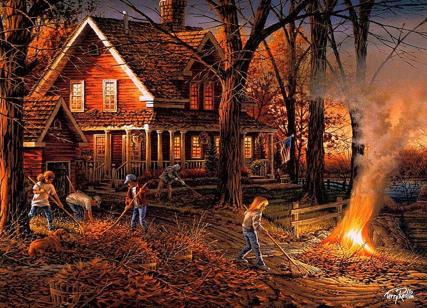 Jesienny wieczór, jesienne porządki całą rodzinką puzzle online