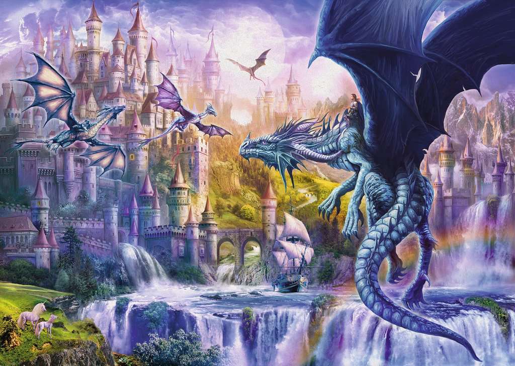 zamek fantasy jednorożców i smoków puzzle online