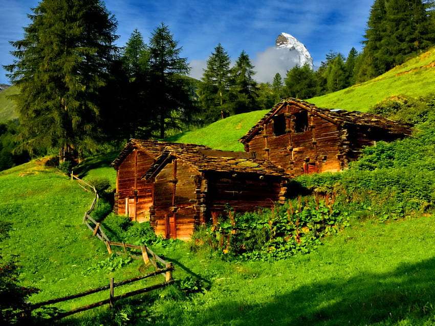 Ponadczasowe piękno starych górskich domów puzzle online