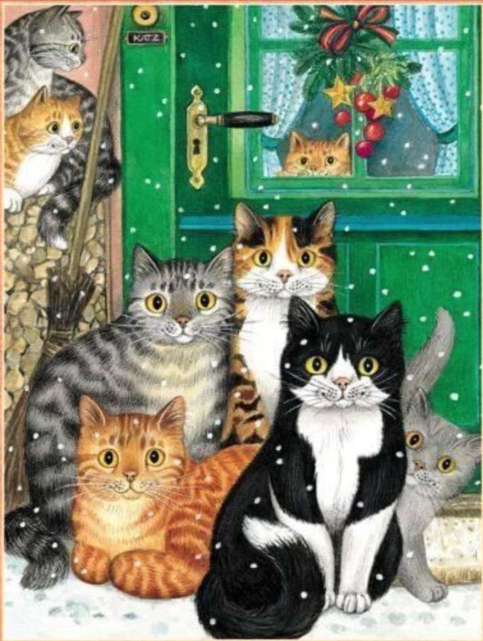 Kocięta w drzwiach domu puzzle online