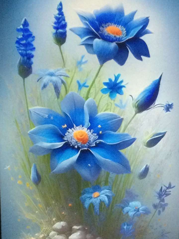Niebieskie kwiaty na szarym tle puzzle online