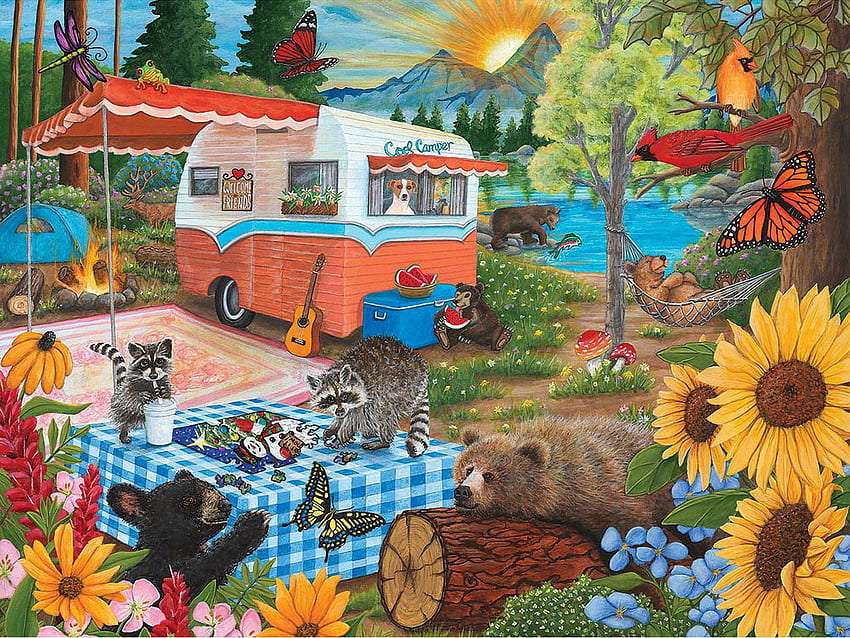 Zwierzaczki na campingu, się dzieje puzzle online