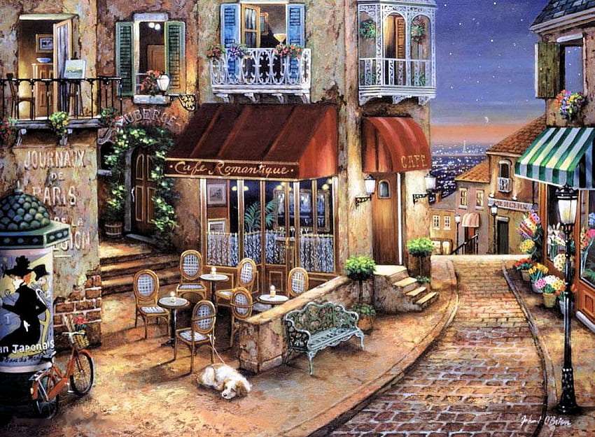 Romantyczna uliczka z romantyczną kawiarnią puzzle online