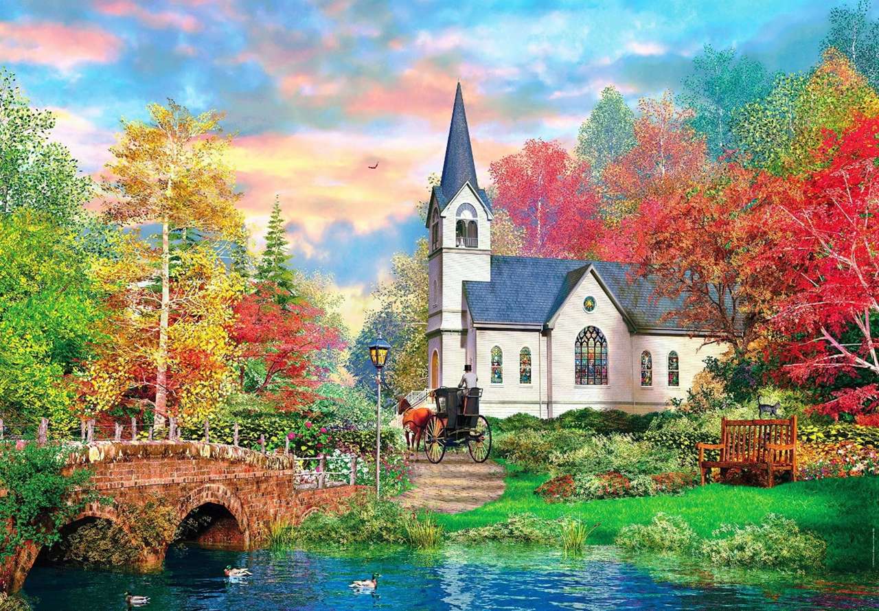 Piękne kościółek w pięknym miejscu jesienną porą puzzle online