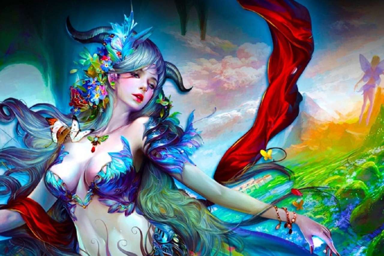 Fantasy Girl metodą grafiki, piękna pani i kolory puzzle online