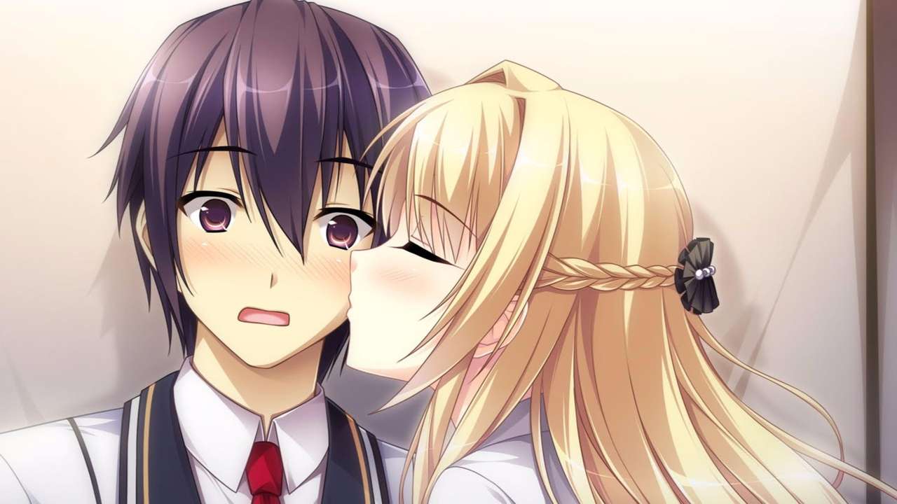 Anime girl kiss boy puzzle online