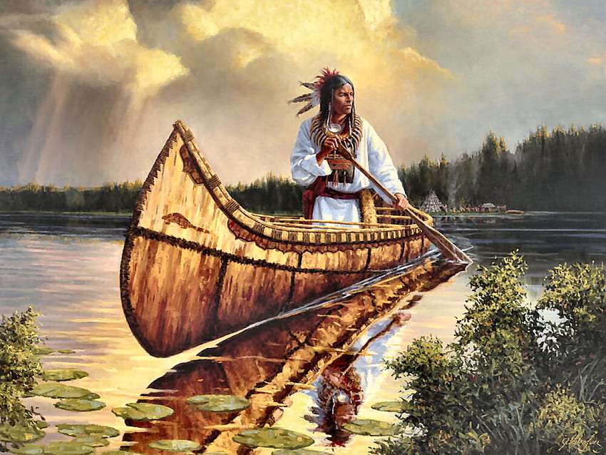 Rdzenny Amerykanin i jego piękna łódź puzzle online