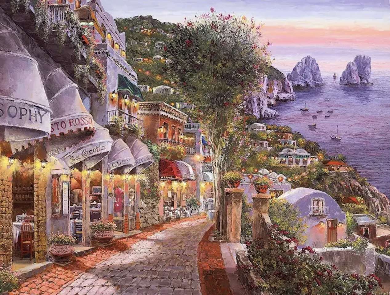 Capri-Romantyczna piękna uliczka o zmierzchu puzzle online